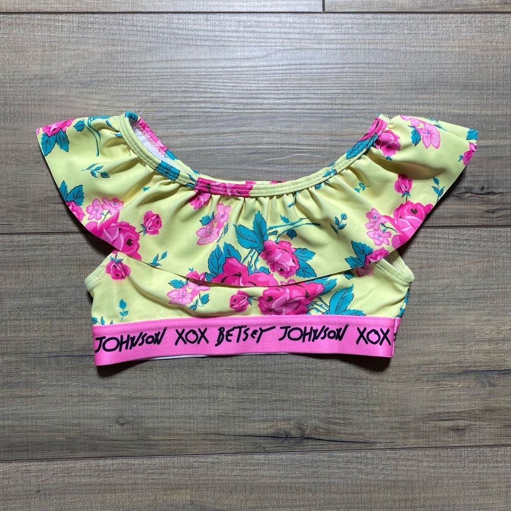 Betsey‎ Johnson Girls Floral Overlay Lined Bikini Top Size 5 Yellow UPF 50+